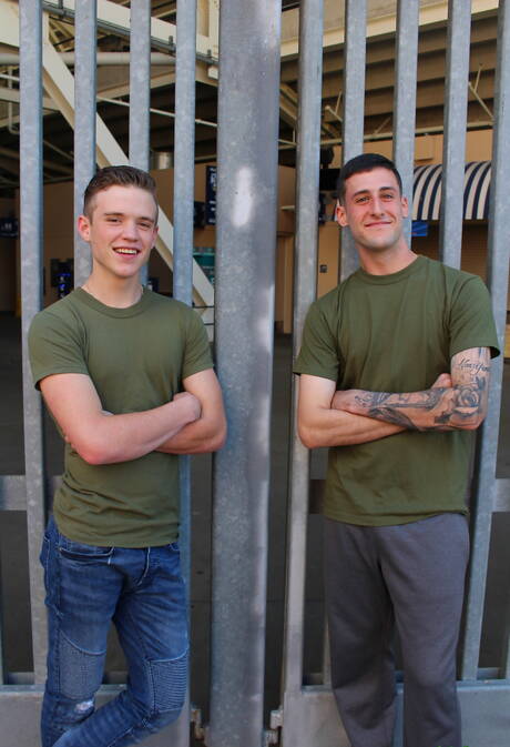 Pretty boy James Devlin and american hunky guy Scott Finn have a hot couple sex outdoor