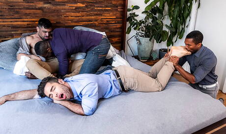 Andre Donovan, Lucas Leon, Sean Xavier, Wagner Vittoria in interracial gangbang scene