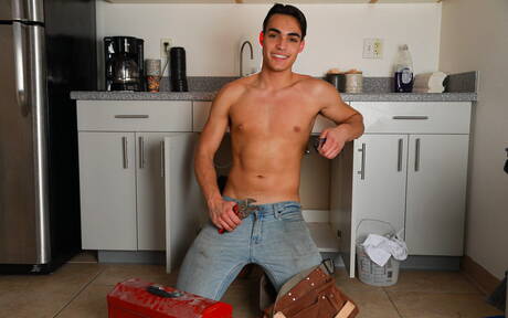 American well-built Johnny Ford and  Sebastian Sky have a hot couple scene in kitchen