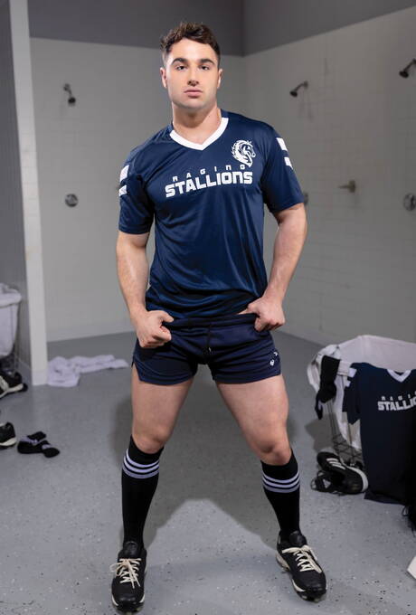 British hunk Michael Boston and ebony tough guy Deangelo Jackson in black on white love in hot shower