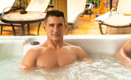 Hot guys Johnny Rapid, Jax Thirio and Collin Simpson in hot threesome ass bang at pool