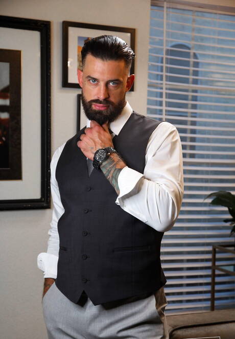 American mature bear Alpha Wolfe and  Joshua Parks in hard anal sex at the pool