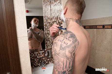 Two czech dudes husky guy Ryan Cage and muscular Simon Best love each other in bathroom