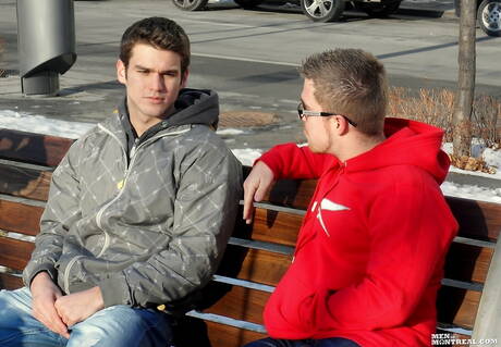 Well-built Hugo Lacoste and canadian bull Marko Lebeau posing nude and showing butt in the kitchen