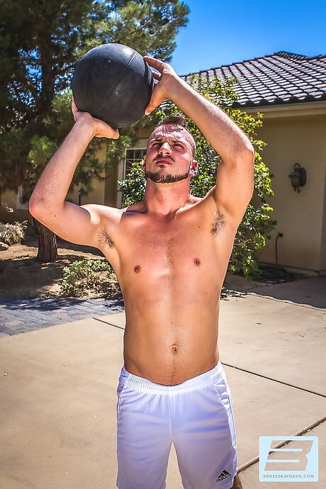 Aiden Woods and american gay bear Colby Jansen sucking and fucking each other at pool