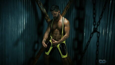 Latino beefcake Dominic Pacifico in bdsm porn scene