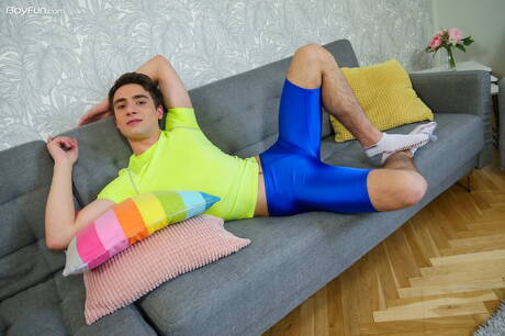 Young boy Archie Hunt shows a perfect body